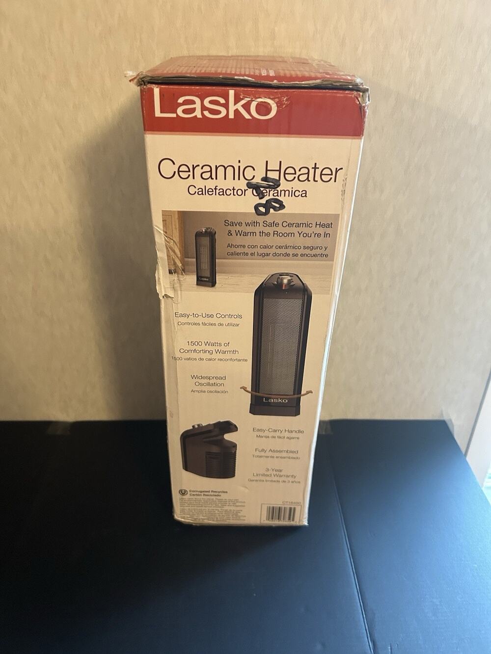 Lasko 1500W Oscillating Ceramic Tower Heater CT16450 Adjustable Thermostats